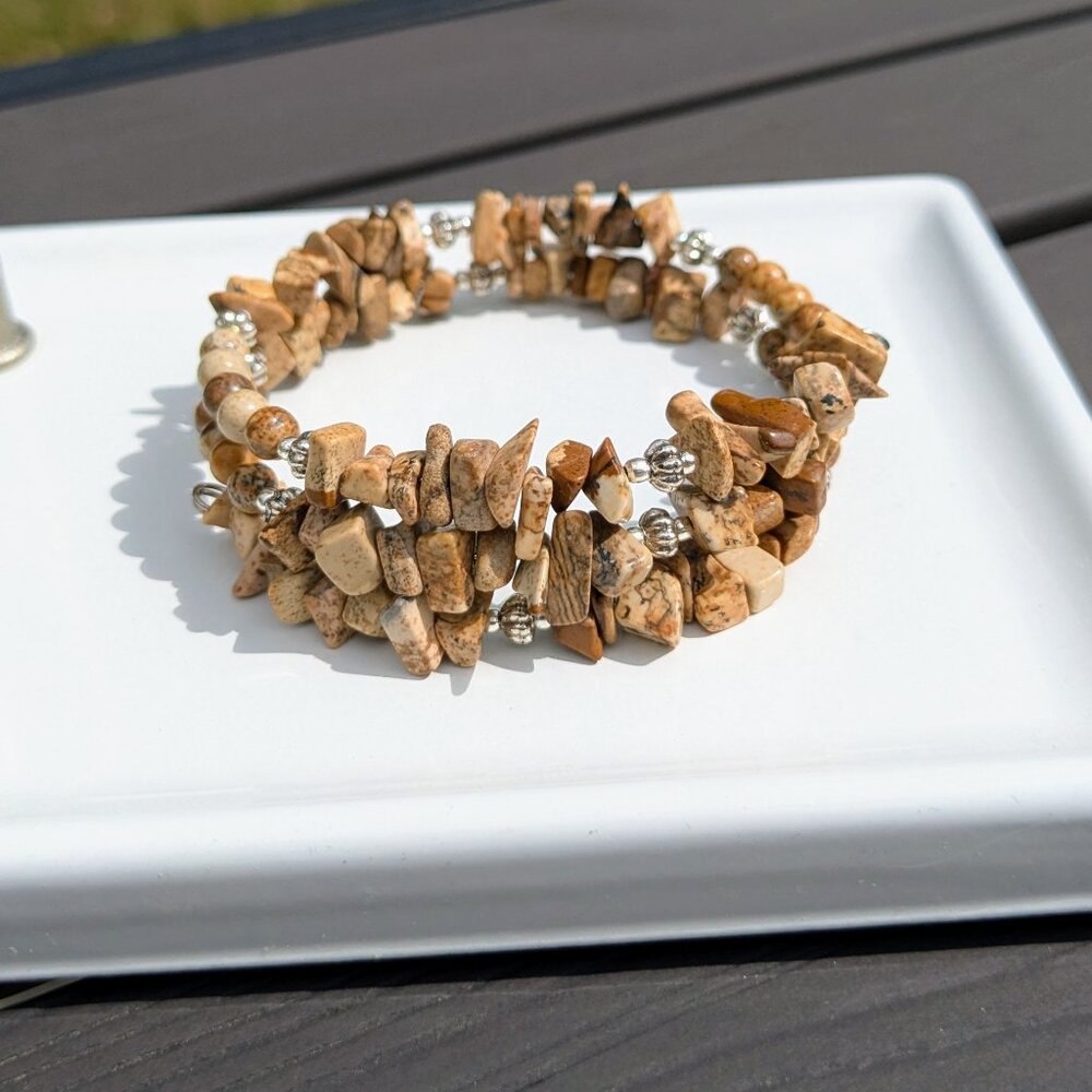 Natural Picture Jasper Memory Wire Layer Bracelet